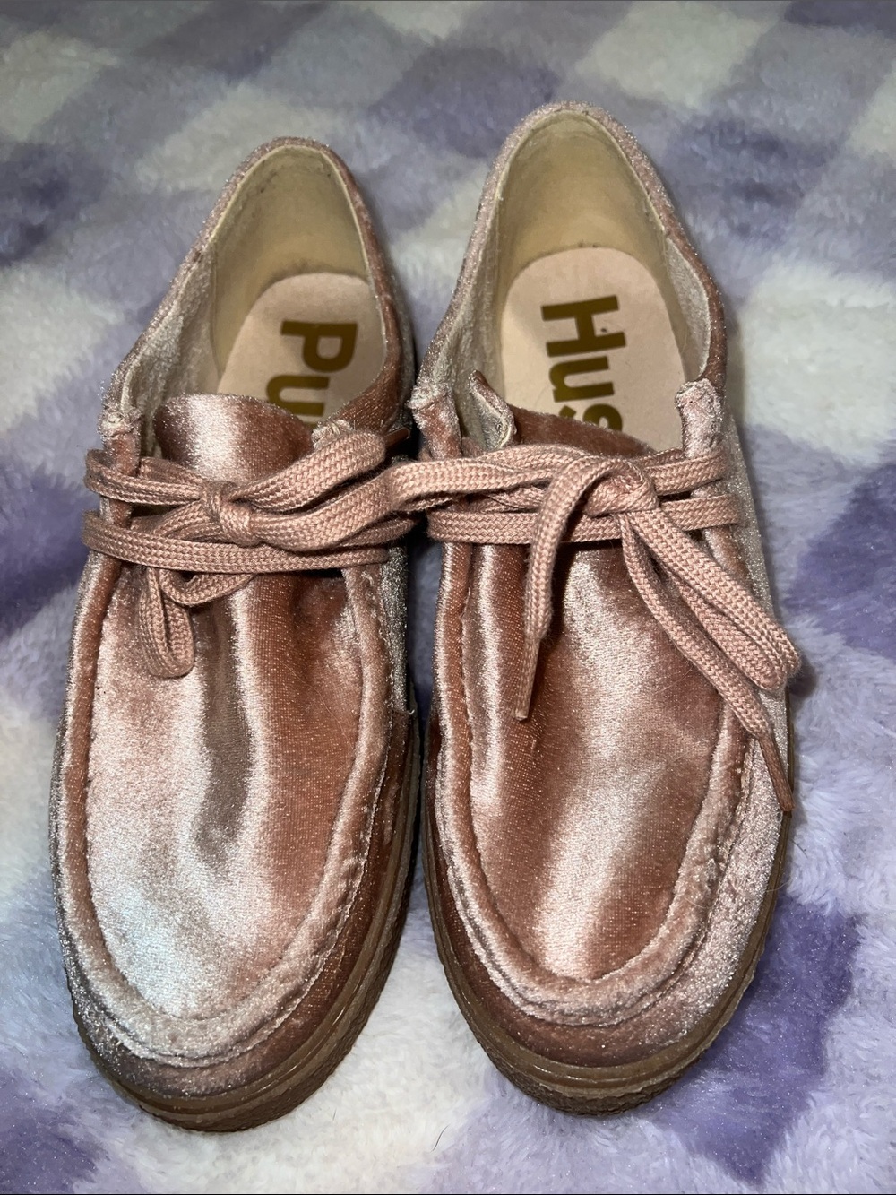 Light pink velvety Hush Puppies. Size 9.5